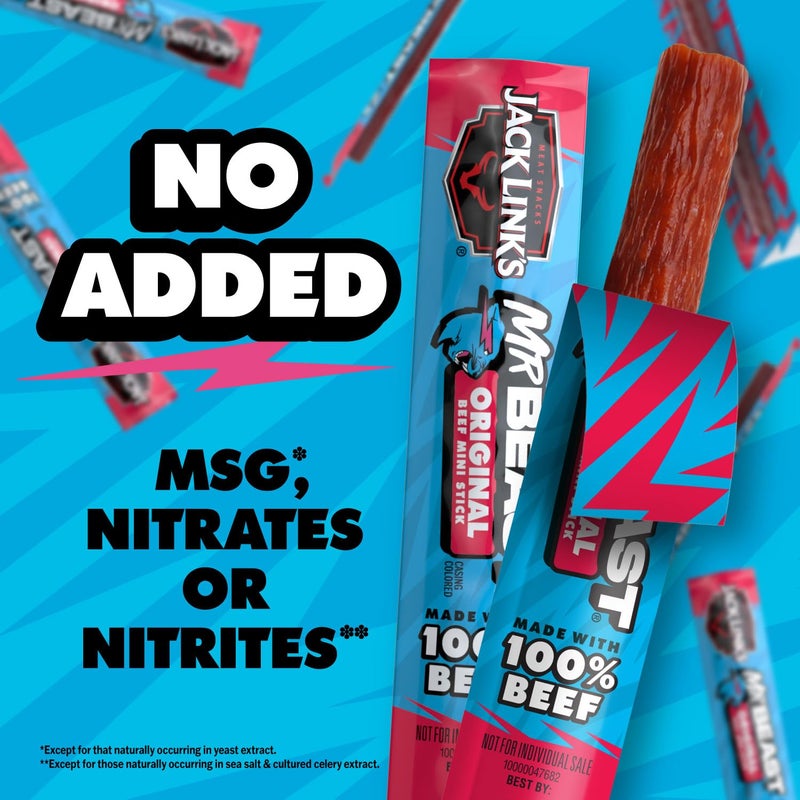 Jack Link's Jack Link’s x MrBeast Original Mini Beef Sticks - 6g Protein per 2 Individually Wrapped Meat Snacks, Made with 100% Real Beef, Pantry-Ready, Kids Snacks, Great Stocking Stuffers, 12 Count 0.5oz Sticks - Image 5